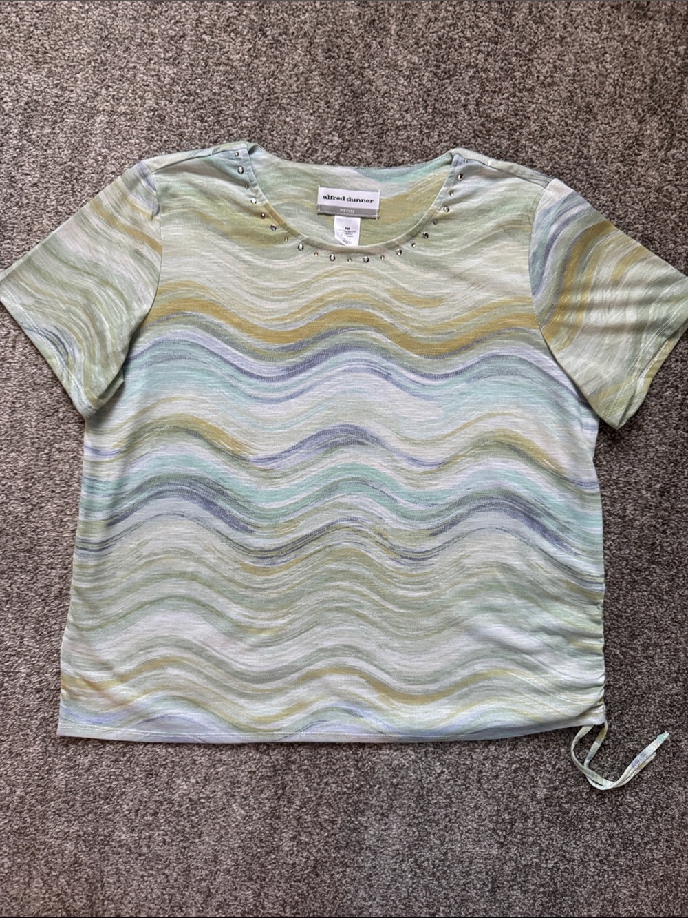 Alfred Dunner Mint Multi Wave Short Sleeve Studneck Top